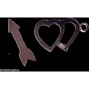 Salpalukko tuplasydän, sydämet 18x13 mm, salpa 20 mm, 925 sterlinghopeaa, 1 pari