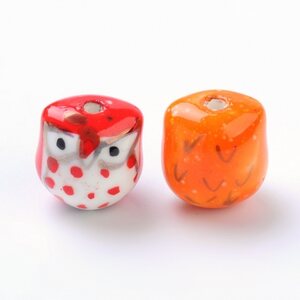 Posliinihelmi pöllö keltainen n.15,5x13,5 mm, 1 kpl