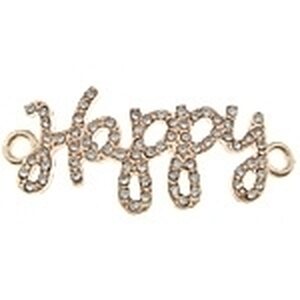 Korulinkki "Happy" kirkkailla kristalleilla hopean värinen 46 x 16 mm, 1 kpl