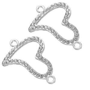 Linkki sydän hopeanvärinen kristalleilla 32x23.20mm reikä:2mm, 2 kpl
