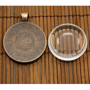 Riipus täytettävä korupohja pyöreä 41 x 32 mm, kupari, 1 kpl sekä siihen kuuluva lasikapussi