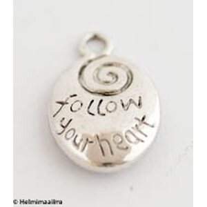 Riipus "Follow your heart" n. 14x18 mm antiikkihopea, 3 kpl