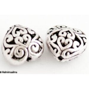 Metallihelmi tiibetinhopeinen sydän 13 mm, 2 kpl