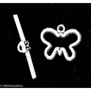 Tiibetinhopeinen salpalukko perhonen 20x17 mm, salpa 23 mm, 4 paria
