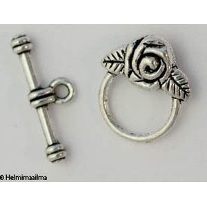 Tiibetinhopeinen salpalukko ruusukuviolla rengas halk. 15 mm, salpa 24 mm, 2 paria