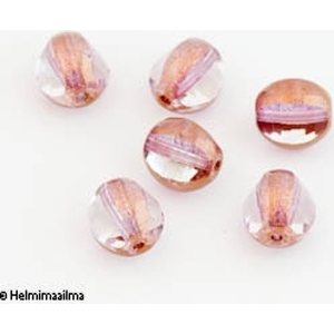 Tsekkiläinen lasihelmi viistetty pallo 8 mm vaalealiila + kultaa/kuparia, 5 kpl