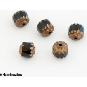 Tsekkiläinen lasihelmi musta + kuparinväriset päät, 8x6 mm, 10 kpl