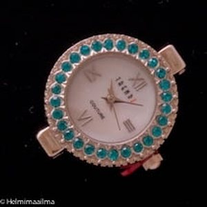 Kellotaulu hopean värinen turkoosit kristallit, pyöreä 22 mm, 1 kpl