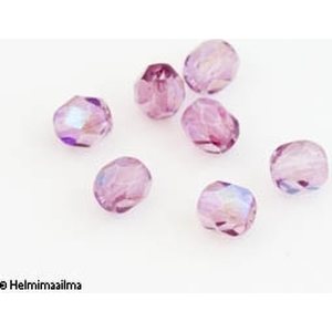 Tsekkiläinen lasihelmi pyöreä särmikäs 6 mm, liila + AB, 5 kpl