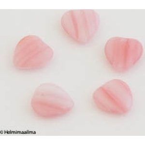 Tsekkiläinen lasihelmi sydän raidallinen vaaleanpunainen 10 mm, 5 kpl
