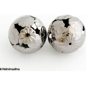 Metallihelmi ontto musta pallo 16 mm, 2 kpl