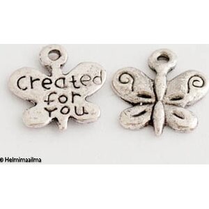 Riipus tiibetinhopeinen perhonen "Created for you" n. 13,5 mm, 10 kpl