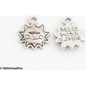 Riipus tiibetinhopeinen aurinko "Made with a smile" n. 12 mm, 8 kpl