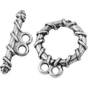 Tiibetinhopeinen salpalukko 2-rivinen rengas 14 mm, salpa 19 mm, 1 pari