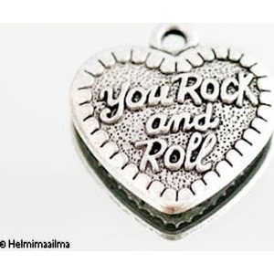 Riipus tiibetinhopeinen "You Rock and Roll" n. 29x31 mm, 1 kpl