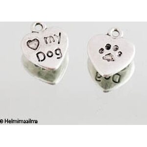 Riipus tiibetinhopeinen sydän "My Dog" n. 13x10 mm, 4 kpl