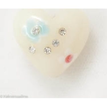 Lamppuhelmi sydän kristalleilla ja kukilla vaalea, 20 mm, 1 kpl