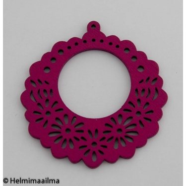 Riipus puinen kukkakuvioinen pyöreä fuksianpunainen 50 mm, 2 kpl