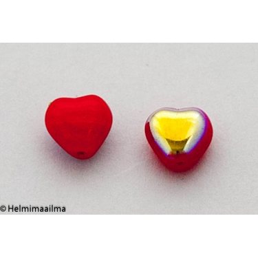 Tsekkiläinen lasihelmi sydän punainen 6 mm, toisella puolella AB päällyste, 10 kpl