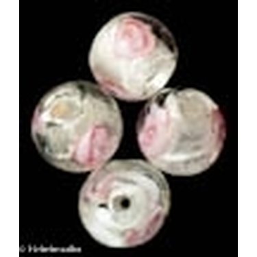 Hopeafoliohelmi pyöreä 12 mm kirkas vaaleanpunainen kukkakuvio, 1 kpl