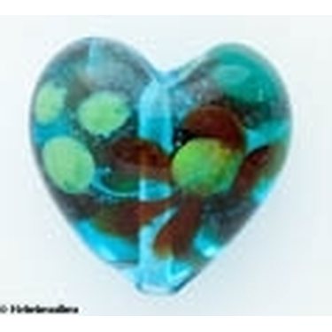Lamppuhelmi sydän 23 mm kukkakuviolla sininen, 1 kpl