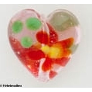 Lamppuhelmi sydän 23 mm kukkakuviolla vaaleanpunainen, 1 kpl
