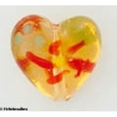 Lamppuhelmi sydän 23 mm kukkakuviolla keltainen, 1 kpl