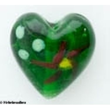 Lamppuhelmi sydän 23 mm kukkakuviolla vihreä, 1 kpl