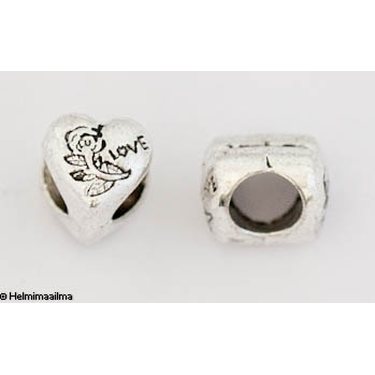 Pandora metallihelmi sydän "LOVE" kukalla 7 x 8,5 mm, 1 kpl