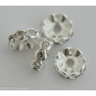 Metallihelmi kristallistrassirondelli 8 mm kirkkaat strassit, 1 kpl