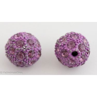Shamballa / pavehelmi pyöreä 12 mm violetti violeteilla kristalleilla, 1 kpl
