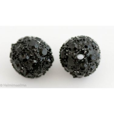 Shamballa / pavehelmi pyöreä 12 mm musta mustilla kristalleilla, 1 kpl