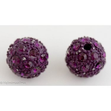 Shamballa / pavehelmi pyöreä 12 mm tumma violetti violeteilla kristalleilla, 1 kpl