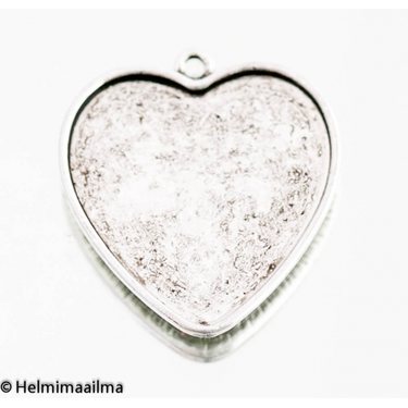 Täytettävä korupohja riipus sydän 27 mm antiikkihopea, 2 kpl