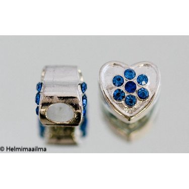 Pandora metallihelmi sydän sinisillä strasseilla hopeanvärinen 11,5 x 11 x 9,5 mm, 1 kpl