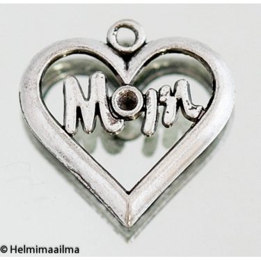 Riipus sydän "MOM" 20 mm antiikkihopea, 8 kpl