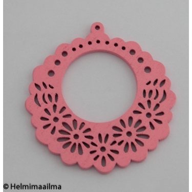 Riipus puinen kukkakuvioinen pyöreä vaaleanpunainen 50 mm, 2 kpl