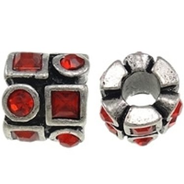 Pandora metallihelmi punaisilla kristalleilla 9 x 11 mm, 1 kpl