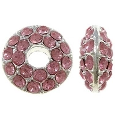 Pandora metallihelmi vaaleanpunaisilla kristalleilla 14 x 8 mm, 1 kpl