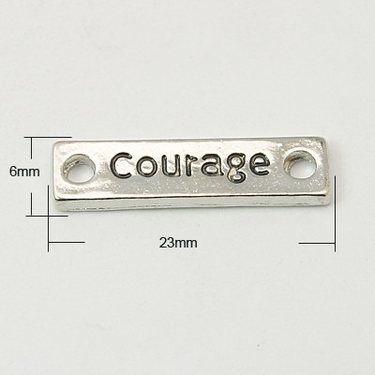 Korulinkki "courage" hopeanvärinen 23 x 6 x 2 mm, 4 kpl