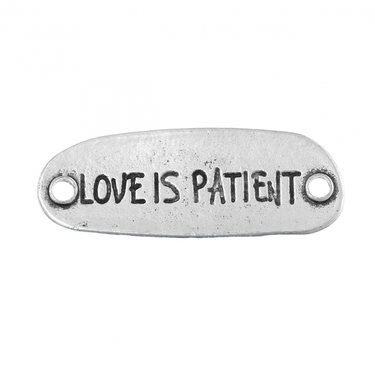 Korulinkki "LOVE IS PATIENT" 39 x 14 mm antiikkihopea, 2 kpl