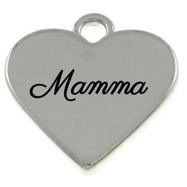 Riipus sydän "Mamma" hopeanvärinen 17,5 x 17 x 3 mm, 1 kpl