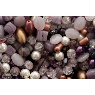 Preciosa N lasihelmilajitelma violetit ja kuparinväriset helmet, 100 grammaa