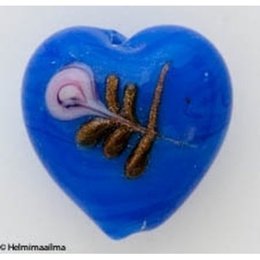Lamppuhelmi sydän 20 mm kohokukalla sininen, 1 kpl