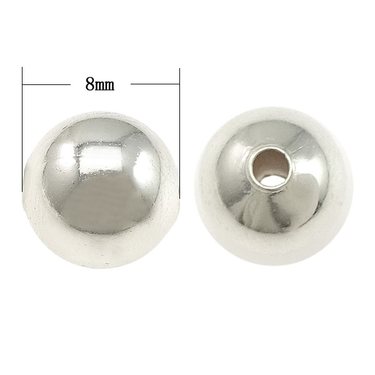 Metallihelmi hopeanvärinen pallo 8 mm, 5 kpl