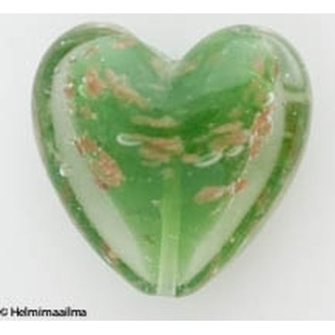 Lamppuhelmi sydän kultahiekalla vihreä 35 mm, 1 kpl