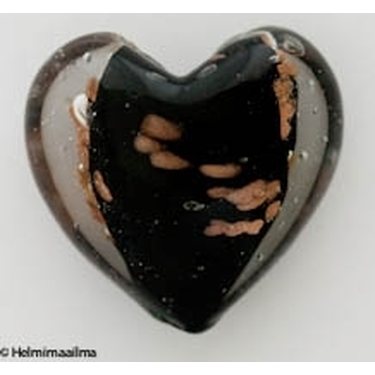 Lamppuhelmi sydän kultahiekalla musta 30 mm, 1 kpl
