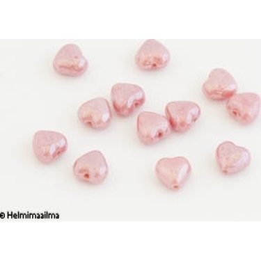 Tsekkiläinen lasihelmi sydän roosa kuultavapinta, 6 mm, 10 kpl