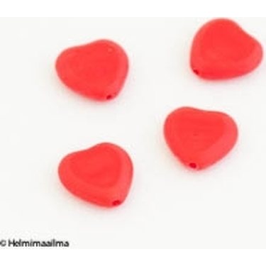 Tsekkiläinen lasihelmi sydän litteä pyöristetyt reunat, punainen 10 mm, 4 kpl