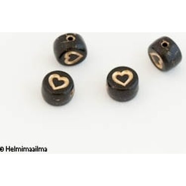 Tsekkiläinen lasihelmi litteä pyöreä, musta kultaisella sydämellä, 6 mm, 10 kpl